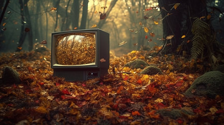 a television in the woods.の素材