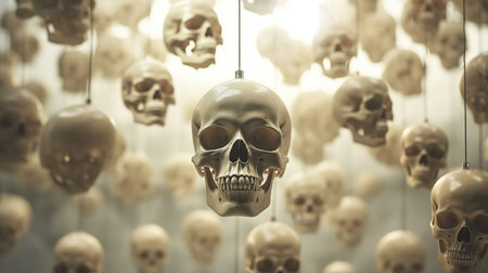 a group of skulls from a string.の素材