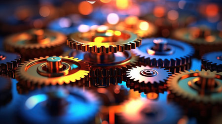 a group of gears in different colors.の素材