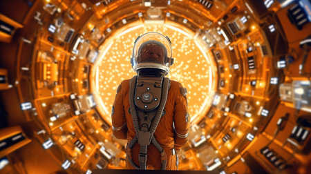 a person in an orange space suit.の素材