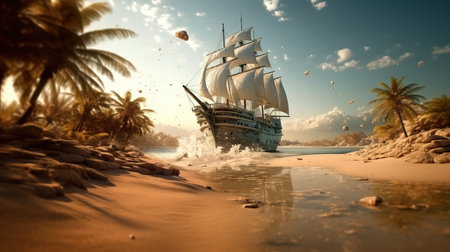 a ship on the water.の素材
