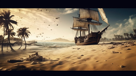 a ship on a beach.の素材