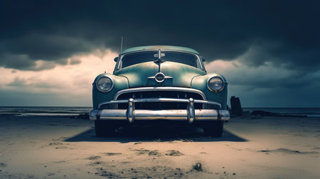 a car parked on the beach.の素材