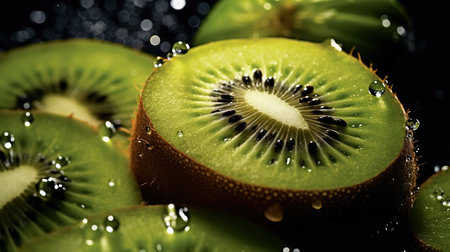 a close up of a kiwi fruit.の素材