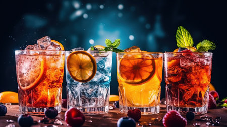 a group of drinks with fruits on them.の素材