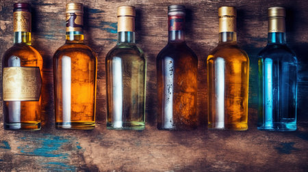 a row of bottles of liquid.の素材