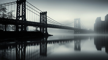 a bridge over water with fog.の素材