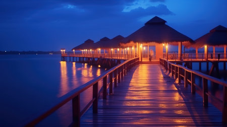 a dock with a hut on it.の素材