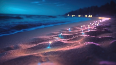 a beach with lights on it.の素材