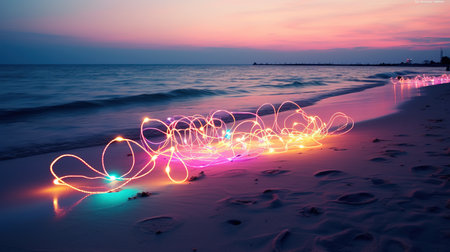 a string of lights on a beach.の素材