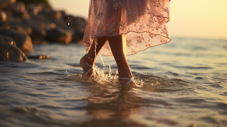 a person walking in water.の素材