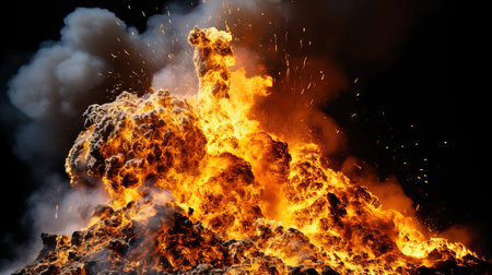 a large explosion of fire and smoke.の素材