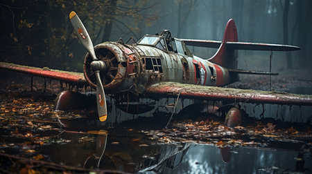 an old plane in a swamp.の素材