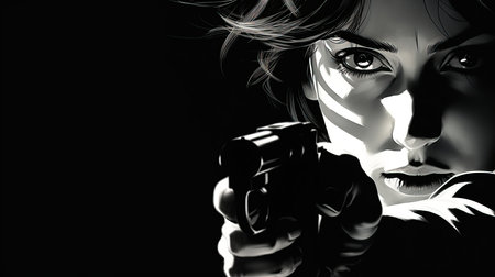a woman holding a gun.の素材