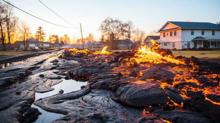 a lava flowing down a road.の素材
