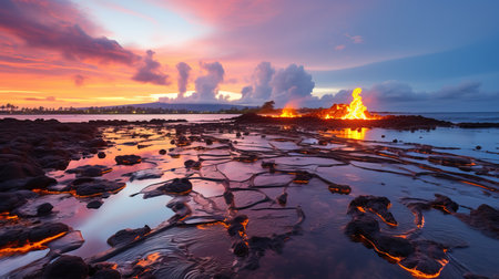 a lava flow in the water.の素材