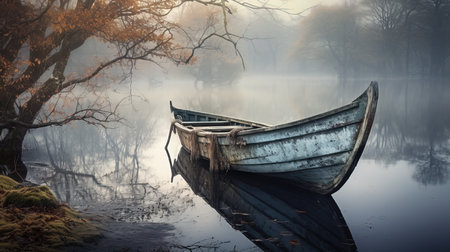 a boat on a lake.の素材