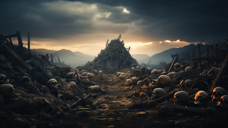 a pile of skulls and bones.の素材