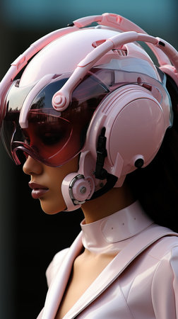 a woman wearing a pink helmet and goggles.の素材