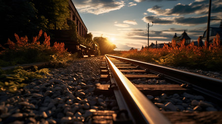 a train tracks going through a village.の素材