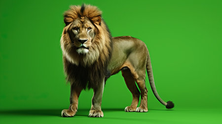 a lion standing on a green background.の素材