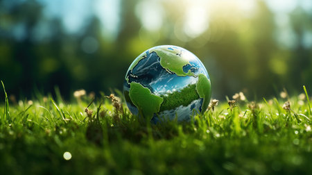 a globe in the grass.の素材