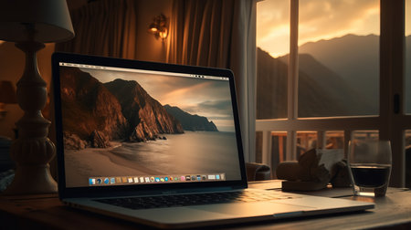 a laptop on a desk.の素材