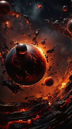 a group of planets in space.の素材