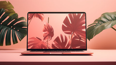 a laptop with a screen on it.の素材