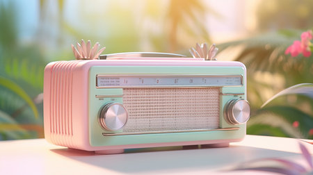 a pink and green radio.の素材