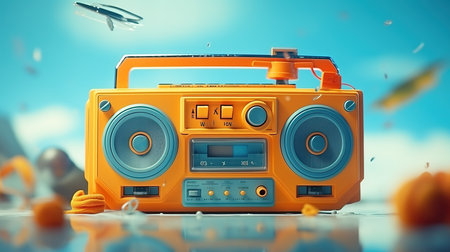 an orange boom box.の素材