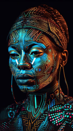 a woman with fluorescent paint on her faceの素材