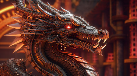 a metal dragon with sharp teeth and sharp spikesの素材