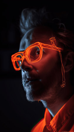 a man wearing orange glassesの素材