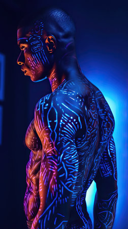 a man with glowing skinの素材