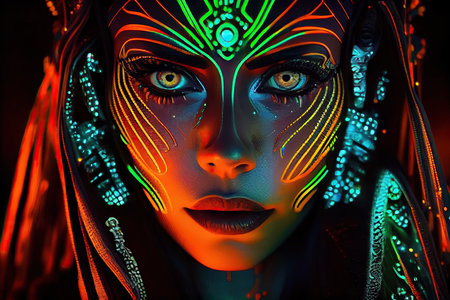 a woman with glowing face paintの素材
