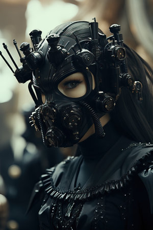 a woman wearing a black maskの素材