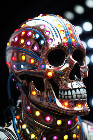 a skull with colorful lightsの素材