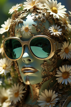a mannequin wearing sunglasses and flowersの素材