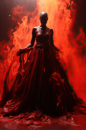 a woman in a red dressの素材