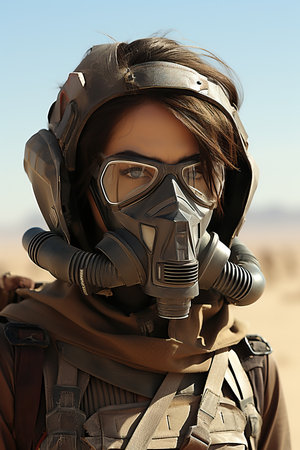 a woman wearing a gas mask and gogglesの素材