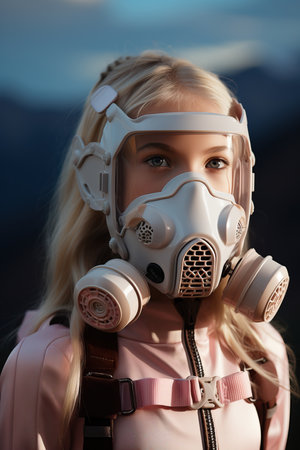 a woman wearing a gas maskの素材