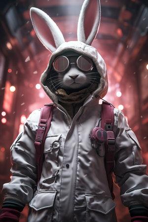 a rabbit wearing a jacket and gogglesの素材