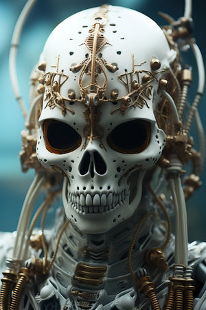 a robot with a skull maskの素材