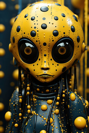 a yellow and black alien statueの素材