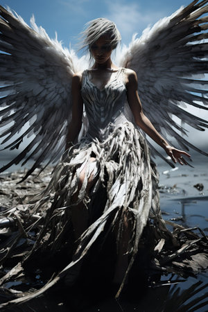 a woman in a dress with wingsの素材