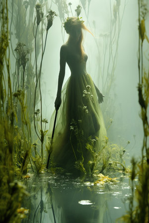 a woman in a dress in the waterの素材