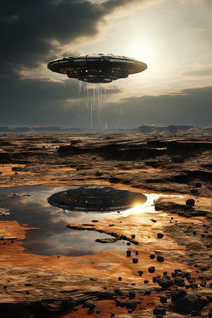 a large ufo over a desertの素材