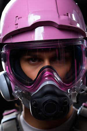 a person wearing a pink helmet and gogglesの素材
