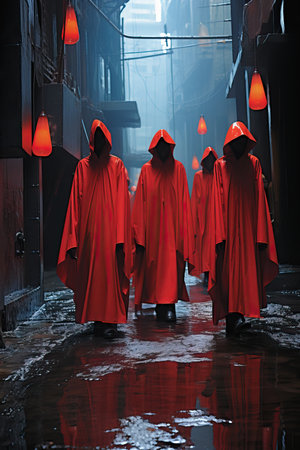 a group of people wearing red robesの素材